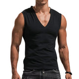 WIAOFELLAS  -  Men's Summer V-neck Sleeveless Vest Solid Color Casual Breathable Slim T-shirt Men's Fitness Sports Vest in A Variety of Colors