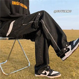 WIAOFELLAS  -  New Jeans for Men Loose and Trendy High Street Wide Leg Pants Trendy Brand Side Zipper Straight Leg Work Pants