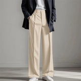 Wiaofellas  -  Stylish Mens Straight Suit Trousers Spring Summer Fashion Solid Color Pleated Pants For Men Casual Loose Breathable Pants