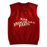 WIAOFELLAS  -  Alphabet Solid Pattern Men's V-Neck Sweater Daily Versatile Sleeveless Knit Sweater Fashion Simple Jacquard Design Sweater Vest