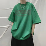 WIAOFELLAS  -  Oversize Alphabet Print T-shirt Men's Spring Summer Heavy Weight Thin Short Sleeve Fashion Hip Hop 5-point Sleeve T Shirts