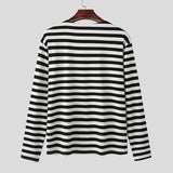 WIAOFELLAS  -  Men Striped T Shirt O-neck Long Sleeve Fashion Casual Men Clothing Streetwear Knitted Korean Style Tee Tops