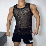 WIAOFELLAS  -  Summer Sexy Nightclub Men's Vest Sequins Sparkling Woven Mesh Breathable Sleeveless Men's Casual Hollow Tank Top For Male Tees