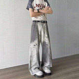 WIAOFELLAS  -  Fashion Summer Men's Irregular Graffiti Wash High Street Denim Pants Trendy Straight Loose Wide Leg Jeans Male