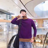 WIAOFELLAS  -  Striped Turtleneck Sweater for Men Loose Lazy Style Fresh Knitted Sweater