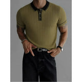 Wiaofellas  -  British Style Contrasting Knitted Polo Shirts for Men Slim Casual Business Social T-shirt Ice Silk Cool Elastic Lapel Tshirts