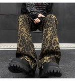 WIAOFELLAS  -  American Retro Leopard Print Jeans Mens Spring Autumn High Street Micro Flared Pants Hip Hop Trendy Denim Trousers Unisex
