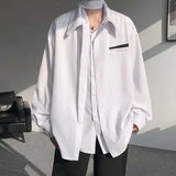 WIAOFELLAS  -  Layered Splicing Men's Shirts Turn-down Collar Single Breasted Detachable Tie Design Long Sleeved Casual Male Tops