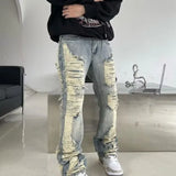 Wiaofellas  -  Retro American High Street Men's Jeans Distressed Dyed Washed High Quality Straight Leg Casual Trousers for Teens