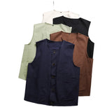 WIAOFELLAS  -  Men's Japanese Casual Vest, Retro Workwear Style, 100% Cotton Pocket Detail, Loose Fit for Outdoor and Cafe Work