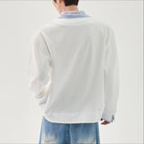 WIAOFELLAS  -  Men Shirt Patchwork Lapel Long Sleeve Korean Style Casual Men Clothing Streetwear Loose Fashion Male Shirts S-5XL