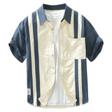 WIAOFELLAS  -  Stylish Casual Short-sleeved  100% Cotton Shirt for Men Patchwork Turn Down Collar  Men Shirts Camisa Masculina TS-796