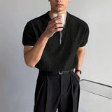 WIAOFELLAS  -  Men T Shirt Solid Color O-neck Short Sleeve Zipper Male Tee Tops Streetwear Loose Summer Fashion Casual Men Clothing