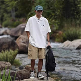 WIAOFELLAS  -  Fashion Men's Solid Color Pockets Button Casual T-shirts Trendy Short Sleeves Turn Down Collar Tops