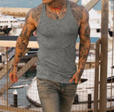 WIAOFELLAS  -  Summer Knitted Men's H-shaped Slim Fit Vertical Stripe Tank Top Fitness Training Breathable Sleeveless Fashion New Style