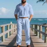 WIAOFELLAS  -  Autumn Winter Warm Men's Linen Blended Leisure Sports Set Long Sleeve Long Pants Comfortable Fashionable Sports Home Clothing