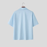 WIAOFELLAS  -  Men's Shirt Lapel Short Sleeve Solid Casual Men Clothing Loose Korean Style Streetwear Shirts Fashion Male Tops S-5XL