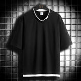 WIAOFELLAS  -  Foreign Trade New Short Sleeve Men's Solid Color T-shirt Summer Casual Versatile Fake Two Piece Top