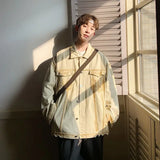 Wiaofellas  -  Fire Damaged Raw Edge Distressed Loose Denim Jacket Men's and Women's Trendy Brand Ruffian Handsome