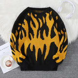 WIAOFELLAS  -  New Popular Fire Pattern Pullover Ripped Sweater Casual Round Neck Knitted Men's Gift Pullover