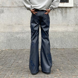 WIAOFELLAS  -  New trendy printed loose straight leg blue leather pants