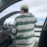 WIAOFELLAS  -  Autumn Korean Striped Sweatshirt Men Spring Trendy Loose Round Neck Tops Korean Version Lazy Style Hoodie Men Outerwear Pullover