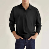 Wiaofellas  -  Men's Light Blue Quarter Zip Polo Neck Top Long Sleeve Casual Solid Color Slim Fit Pullover For Spring Autumn