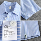 Wiaofellas  -  Summer new fashion men casual retro striped short-sleeved shirt men simple pocket design loose matching thin shirt