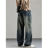 WIAOFELLAS  -  Spring Autumn New American Street Trendy Personalized Washed Straight Leg Jeans Couples Loose Retro Splicing Casual Pants