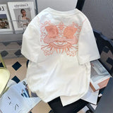 WIAOFELLAS  -  Gothic Embroidered Lion Dance Short Sleeve Cotton Graphic T Shirts Summer New Loose Oversized T Shirt Men and Women Streetwear