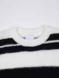 Wiaofellas  -  Contrast Striped Sweater For Male Casual Loose O Neck Long Sleeve Cashmere Pullover Jumpers Autumn Thicken Warm Knitted Blouse