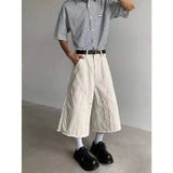 WIAOFELLAS  -  New Summer Men's Casual Shorts Solid Color Splicing Raw Edge Casual Bottom Straight Leg Loose Male Trousers Simple