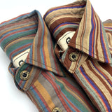 Wiaofellas  -  Ethnic Style Men's Pure Cotton Colorful Stripes Shirt Loose Ancient Cargo Long Sleeved Shirt Jacket With Chest Pocket