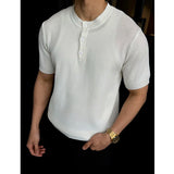 Wiaofellas  -  Summer Linen Lyocell Knitted Short Sleeve T-shirt Solid Color Casual Business T-shirts Breathable Elastic Round Neck Tee