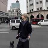 WIAOFELLAS  -  Men's Spring Autumn New Korean Style Fake Two-Piece Shirt Collar Spliced Hoodie High-End Sense Loose Long Sleeve Trendy