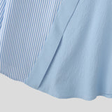 WIAOFELLAS  -  Men Shirt Striped Patchwork Lapel Long Sleeve Men Clothing Streetwear Korean Style Fashion Oversize Shirts Casual Tops