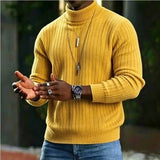 Wiaofellas  -  Vintage Turtleneck Knitting Sweater Mens Autumn Winter Ribbed Texture Knit Pullover Daily Casual Trendy Tops For Men