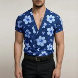 WIAOFELLAS  -  Men T Shirt Flower Printing V Neck Short Sleeve Summer Male Tee Tops Streetwear 2025 Fashion Casual Men Clothing S-5XL