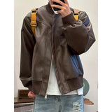 WIAOFELLAS  -  Brown Leather Jacket Men Fashion Casual Black Motorcycle Jackets Men Streetwear Hip-hop Loose Bomber Jacket Mens Outwear M-3XL