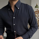 Wiaofellas  - Fashion Elegance Solid Color Shirts Men Dress Commuter White Shirt Casual Business Shirt Stylish Men's Camisa Social Masculina