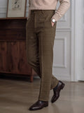 Wiaofellas  -  Autumn Winter Men Houndstooth Check Suit Trousers, Neapolitan Button Tab Straight‑Leg Business Office Pants