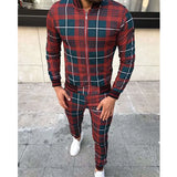 WIAOFELLAS  -  2-piece Autumn Winter New Men's Sports Set Clothes for Man Tracksuit Sport Checkered Zipper Sports Shirt Running Jogging Clothes