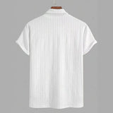 Wiaofellas  -  Men's White Textured Short Sleeve Shirt Summer Breathable Loose Fit Casual Streetwear Top Youth Lightweight Shirts
