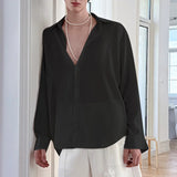 Wiaofellas  -  Men Shirt Patchwork See Through Lapel Long Sleeve Loose Men Clothing Streetwear Fashion Casual Male Shirts S-5XL