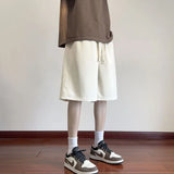 WIAOFELLAS  -  Summer Men New Loose Street Casual Solid Color Comfortable Shorts Elastic Waist Black Youth Drawstring All-match Middle Pants