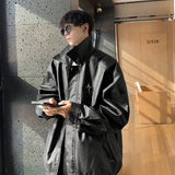 WIAOFELLAS  -  High-end Liquid Metal Design Fake Two-piece Jacket Men's Loose Handsome Short Jacket Casual Oversized Hip-hop Streetwear Coats