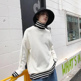 WIAOFELLAS  -  Striped Turtleneck Sweater for Men Loose Lazy Style Fresh Knitted Sweater