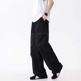 WIAOFELLAS  -  Simple Men's Cargo Pants Zipper Patchwork Elastic Waist Wide Leg Bottom Straight Drawstring Loose Male Trousers 24K4252