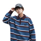 WIAOFELLAS  -  Japanese retro striped sweater men's autumn and winter lazy style teenager niche couple knitted top