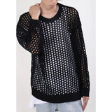 Wiaofellas  -  Mens Hollow-Out Niche Color-Blocked Knitwear Streetwear Fashion Youth Trend Couple Long-Sleeved Top Men'S Clothing 2026 New